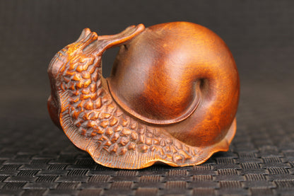 Old Chinese Boxwood Snail Figure Statue Table Home Decoration Gift