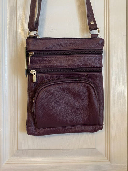 14 COLORS - Roma Leathers 6 Compartment 100% CROSSBODY LEATHER BAG 9.5" X 7.5"