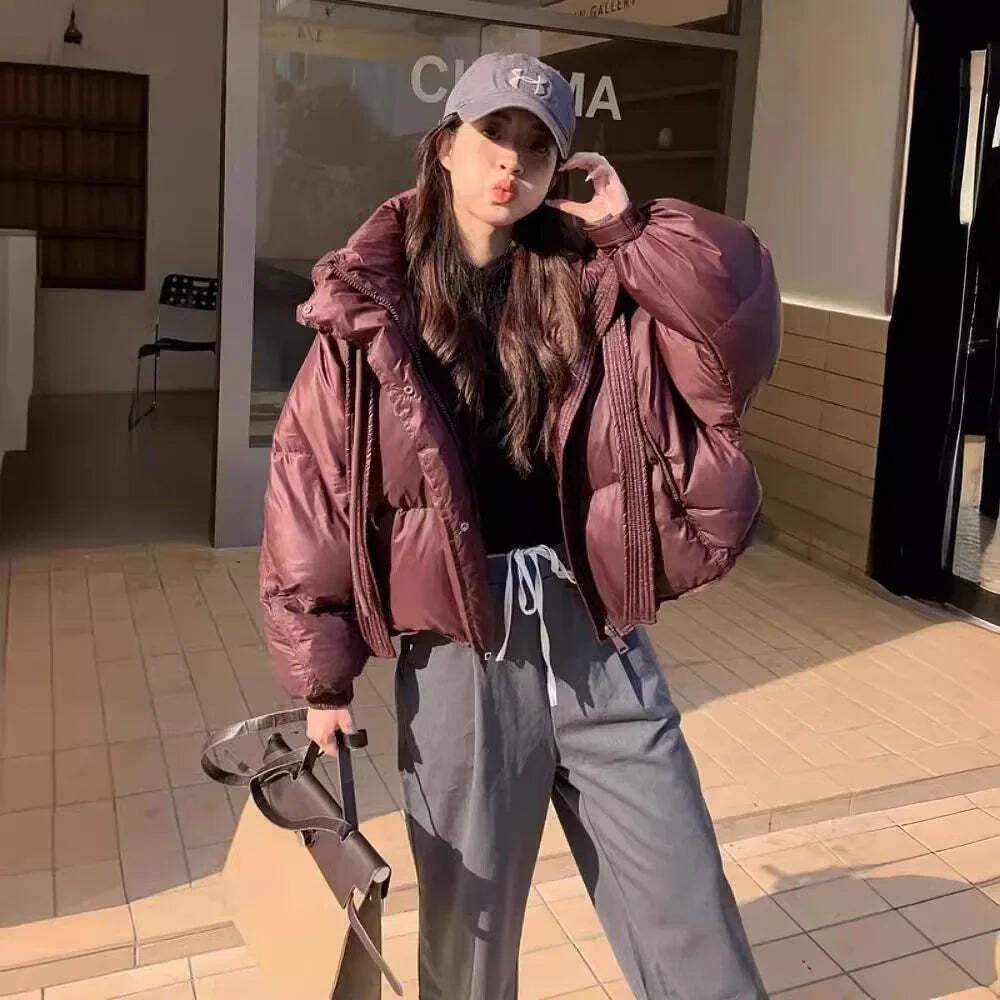 Women Cropped Winter Puffer Jacket – Warm Bow Design Coat
