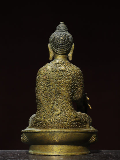 8" Old Antique Tibet Tibetan Buddhism Temple Bronze Gilt Medicine Buddha Statue