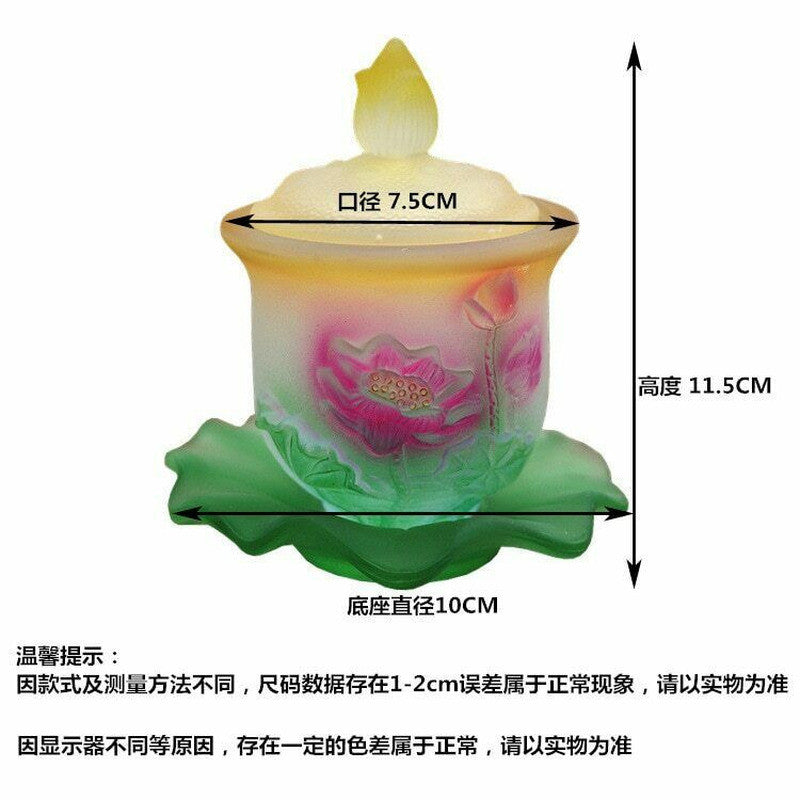 4.53" Buddha Lotus Supply Cup Glass Holy Water Cup Guanyin Buddhist Home Gift