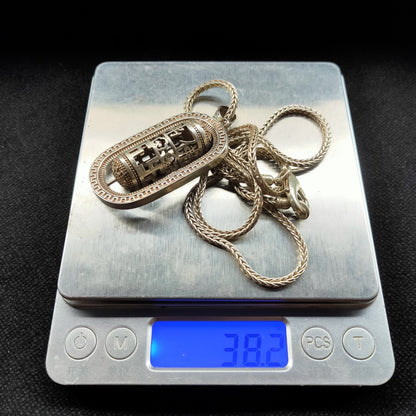tibet silver carved Rotate Luck blessing pillars pendant amulet Necklace buddha