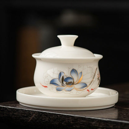 Ceramic Gaiwan For Tea Tureen Teaware Cup Chinese Tea Bowls Jade White Porcelain