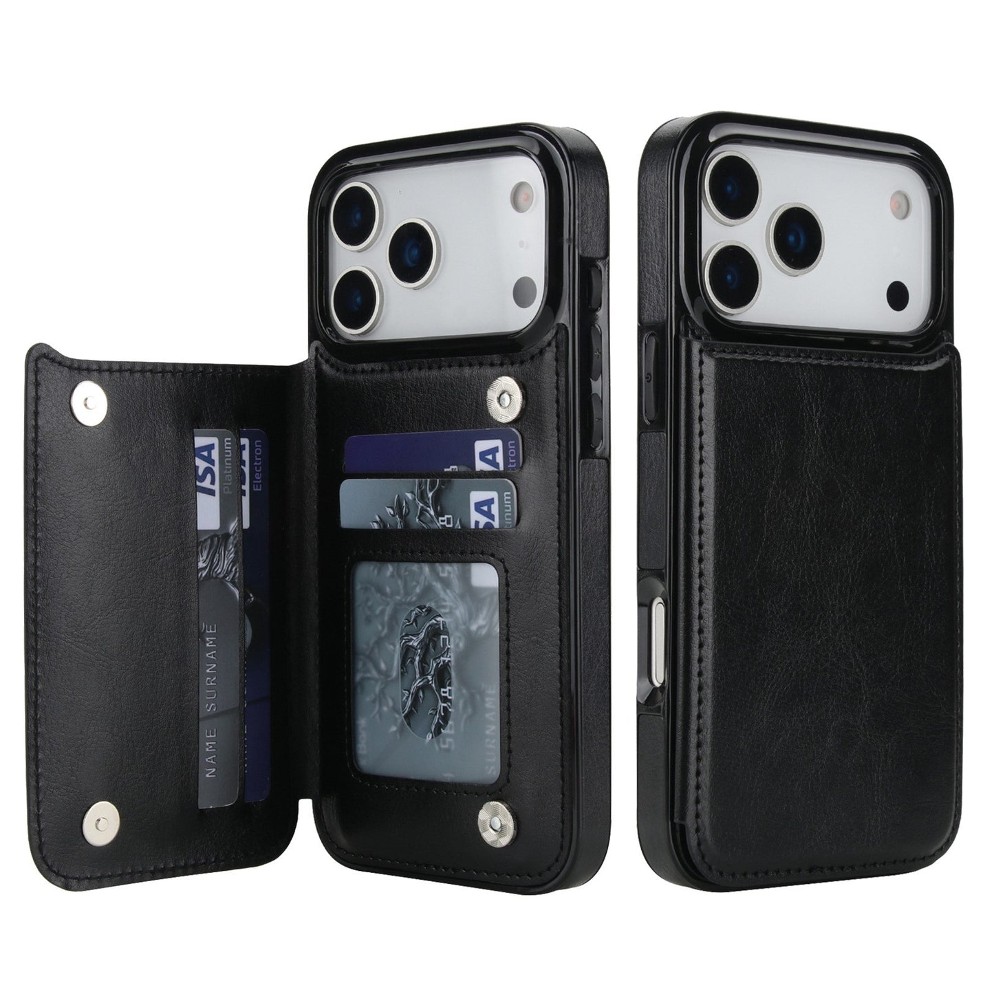 For iPhone 17/16 Pro Max/15/14/13/12 Leather Card Holder Wallet Phone Case