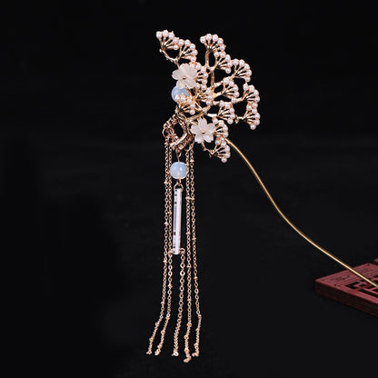 Chinese Traditional Classical Flower Simulated Pearls Tassel Hair Clasp Decor