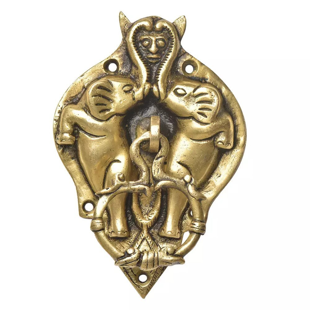 Antique Look Brass Demon face in Two elephant Trunk Door Knocker Door Bell