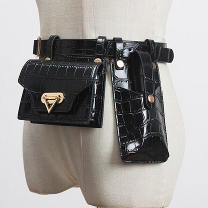 2 Piece Women's Belt Bag Waist Bags Female Leather Flap Crossbody Chest Bag