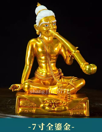 8.3" Brass Padampa Sangye Pha Dhampa Sangye Buddha Statue Gold Coating Decor