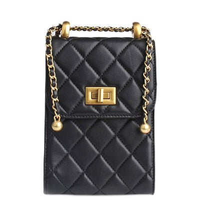 Quilted Lambskin Leather Adjustable Chain Coin Purse Phone Bag Small Flap Wallet