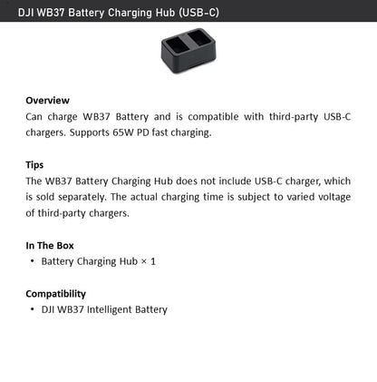 DJI WCH3 USB-C Charging Hub for WB37 Battery – 65W PD Fast Charg