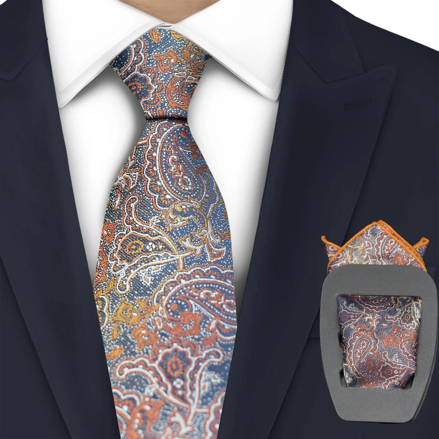 Men Necktie 2Pcs Jacquard Woven Paisley Tie Handkerchief Business Party Wear 7cm