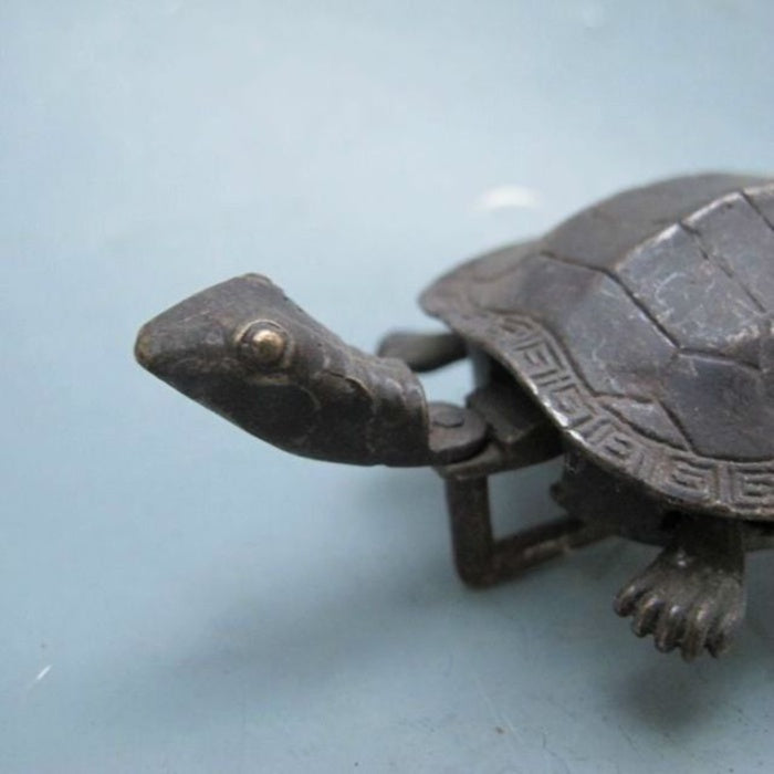 Rare Chinese Old Style Brass Carved Turtle Shape Lock and Key