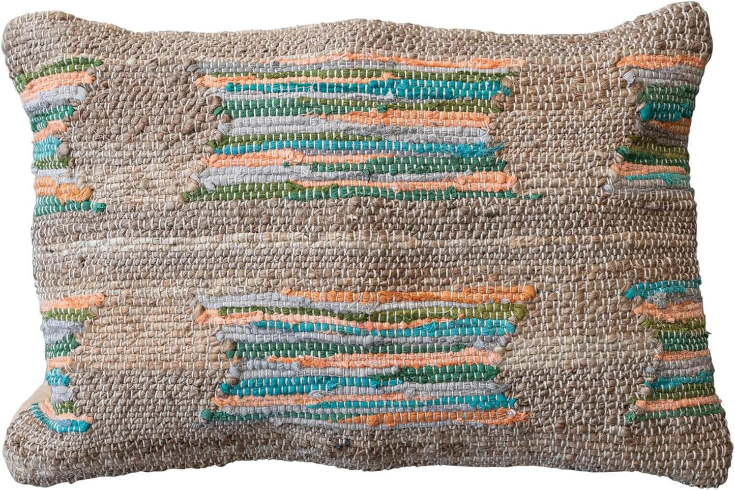 Multicolor Hand-Woven Jute and Cotton Chindi Lumbar Pillow Rustic Boho Lodge