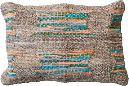 Multicolor Hand-Woven Jute and Cotton Chindi Lumbar Pillow Rustic Boho Lodge