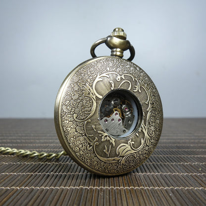 Mechanical Clock Horologe Alloy Crane Single Open Mechanical Pocket Watch