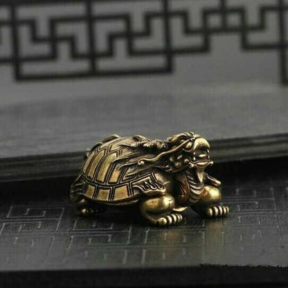 Solid Antique Bronze Chinese Style Dragon Turtle Xuanwu Brass Ornaments