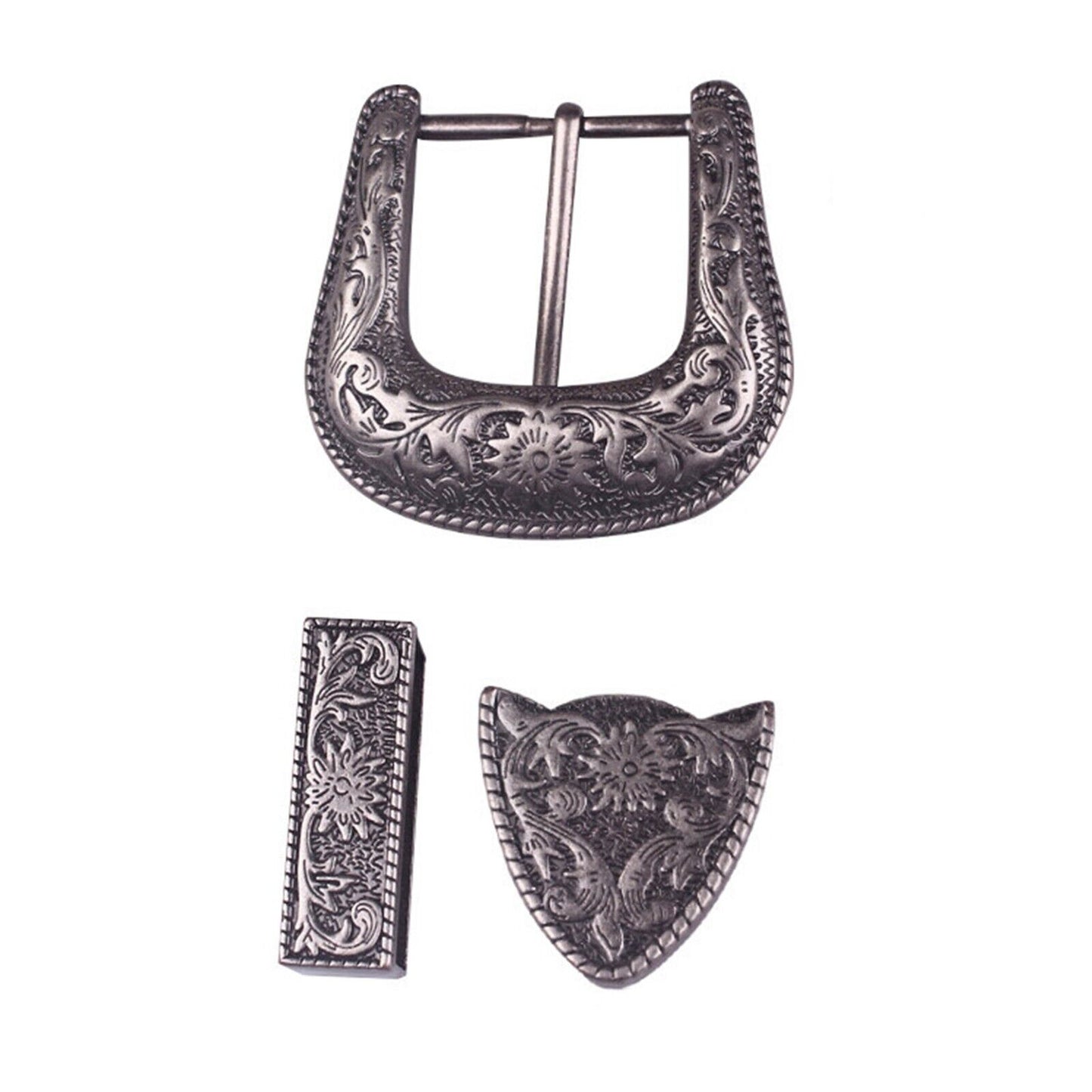 Men Belt Buckle Set 3Pcs Metal Vintage Carve Pattern Handmake DIY Leather Craft