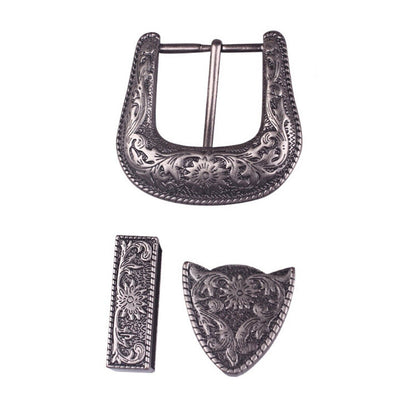 Men Belt Buckle Set 3Pcs Metal Vintage Carve Pattern Handmake DIY Leather Craft