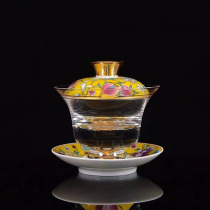 Tea Bowl Thickened Glass Tureen Tea Cover Bowl Lid Sancai Gaiwan Hand Painted