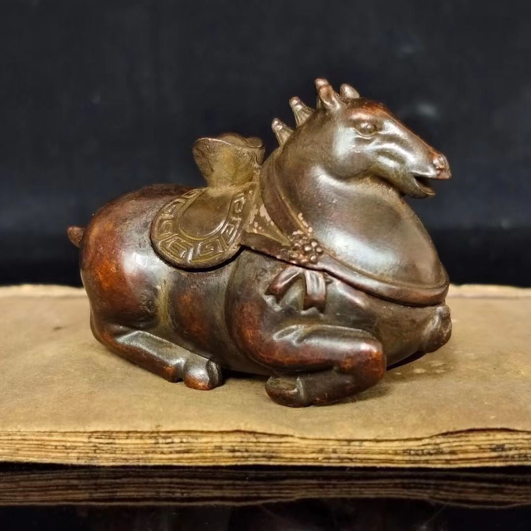 Antique Style "Horse Carrying Treasure" Ink Box Scholar's Desk Decor