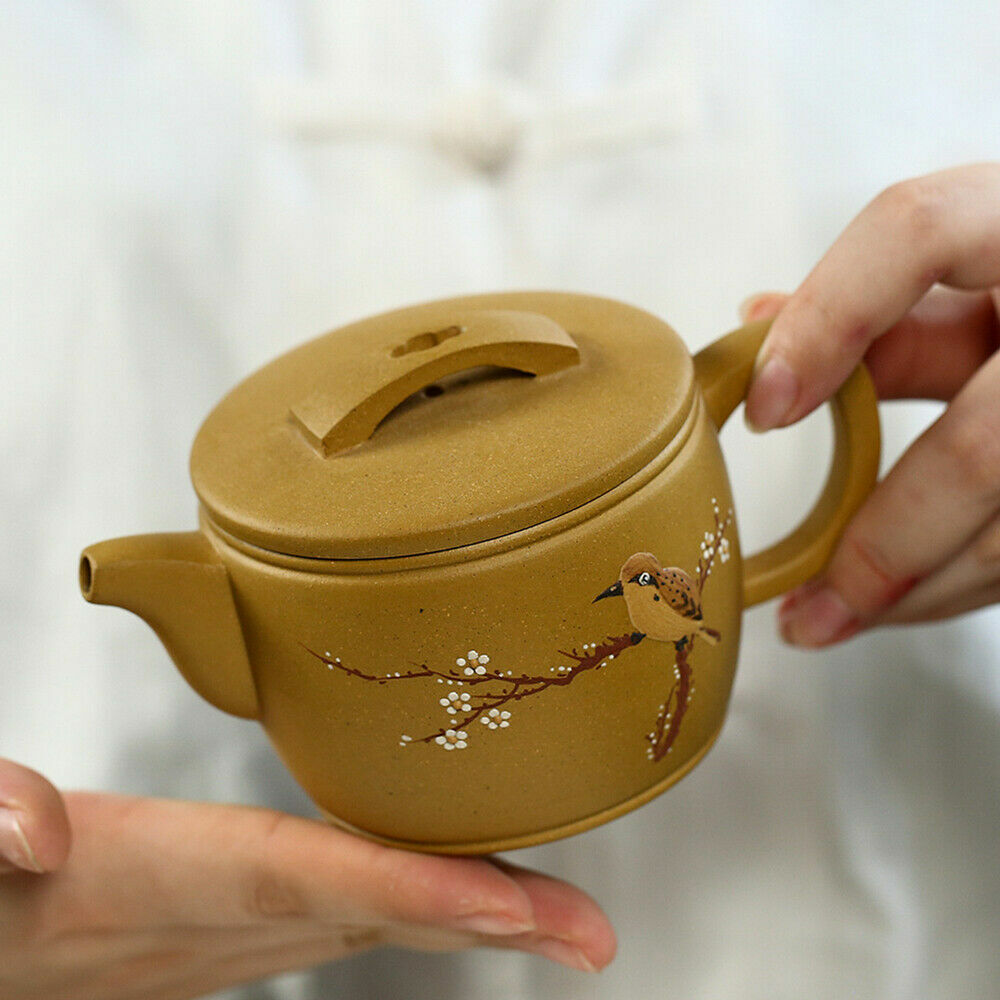 Marked Yixing Zisha Duan Clay Tea Pot Handmade Bird Embossed Chinese Teapot