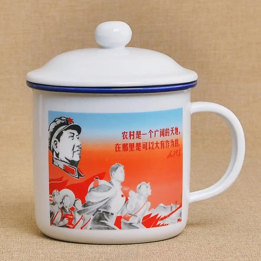 450M ceramic cup + lid Chinese *** retro drinking glass teapot enamel mug -