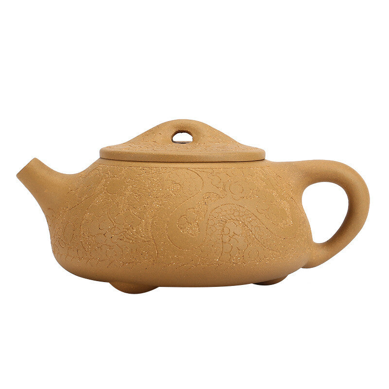 China Yixing Zisha Pottery Gold Section Clay Handmade 250cc Dragon Grain Teapot