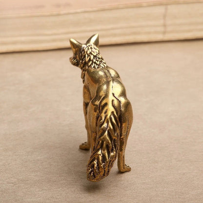 5.7cm Brass Small Fox Statue Tea Pet Table Ornament Luck Home Decoration