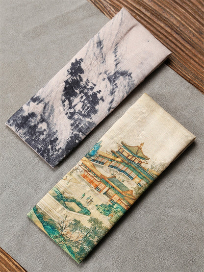 Cotton Linen Storage Bag Set Kung Fu Tea Set Bag Bamboo Tea Clip Accessories