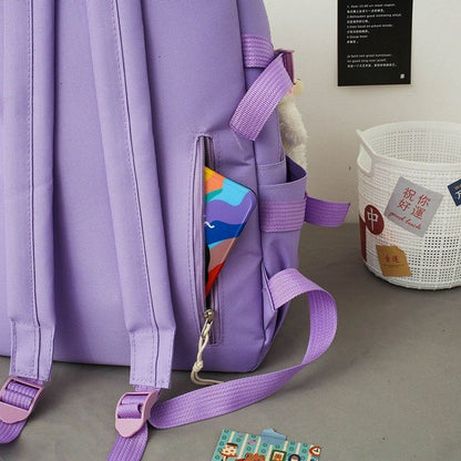 4 Pcs Sets Purple School Backpack School Bags 32*15*46CM Polyester Softback 20L