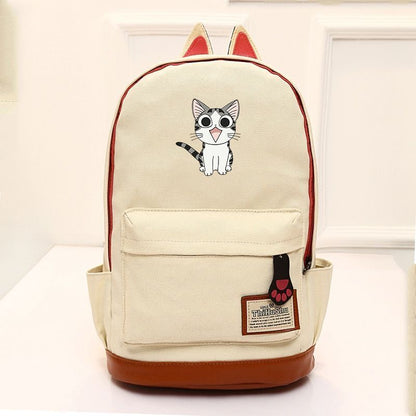 Cat Ear Shape Backpack Canvas Bag Students Schoolbags Shoulder Bags 42*35*16 CM