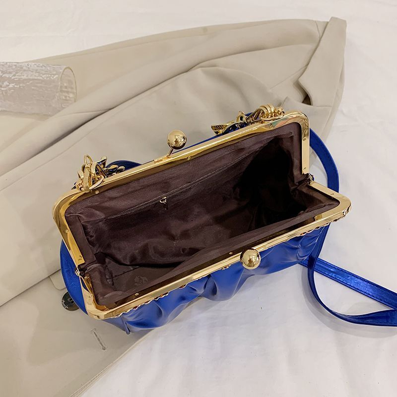 Shoulder Bag Pleated Bag Thick Chain Clip Handbags Satchel Leather Crossbody Bag