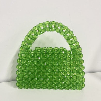 Pearl Bag Clear Acrylic Crystal Beaded Totes Handbag Women Handmade Small Bucket