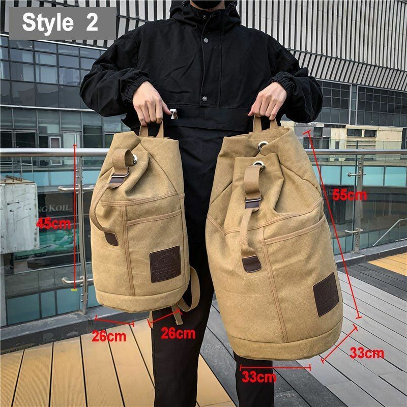 Tactical Bucket Canvas Backpack Letter Bag Outdoor Travel Climbing Round Pack L
