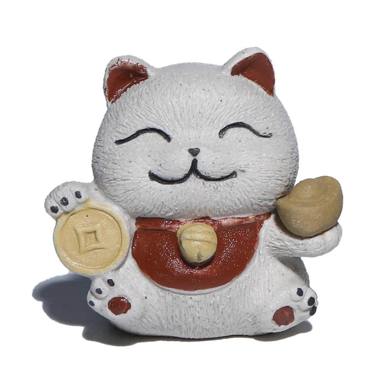 1Pc Chinese Yixing Purple Clay Fortune Cat Tea Pet Toys Tea Statue Ornaments