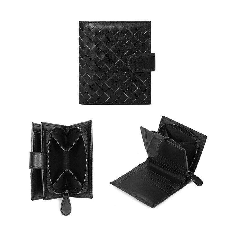 Sheep Leather Wallet Leather Woven Coin Purse Zipper Storage Bag 11*2*9.5 CM 1PC