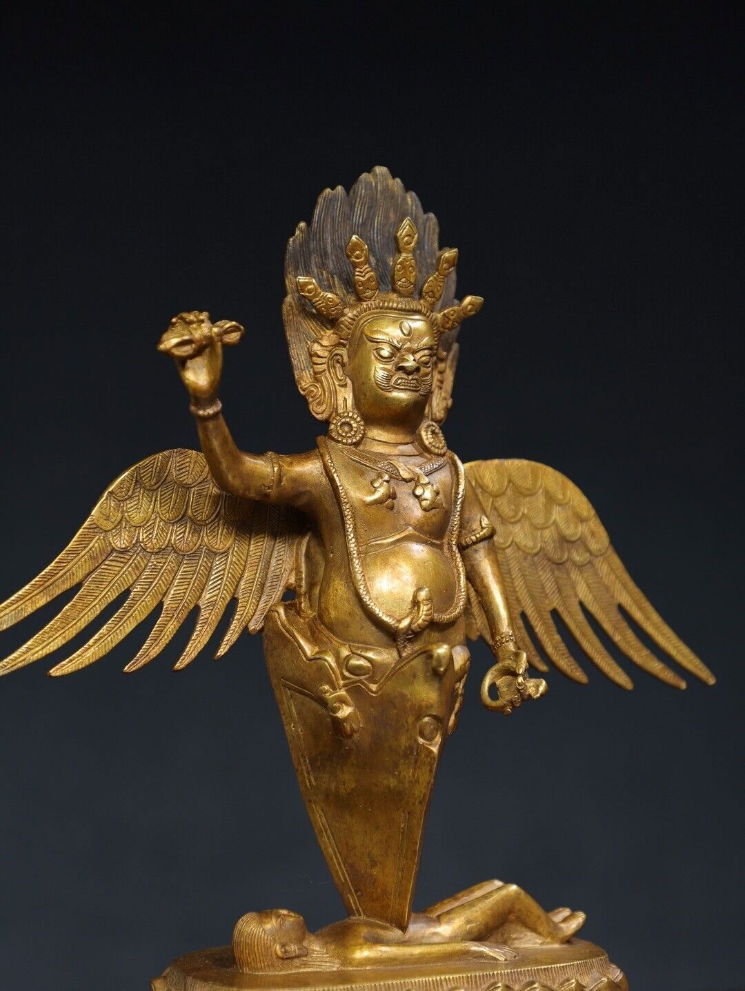 11.2"Bronze gilt Redpoll Winged Garuda Bird Eagle Buddha Vajra King Kong statue