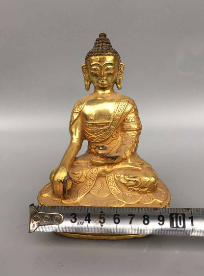 5.6" Old Dynasty Buddhism Tibet Temple Bronze 24K Gilt Shakyamuni Buddha Statue