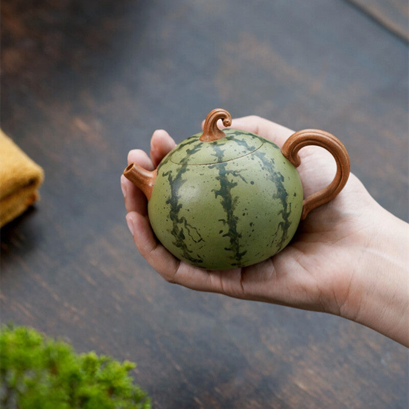 Full Handmade Tea Pot Watermelon Shape Traditional 7 Infuser Hole Real Zisha New