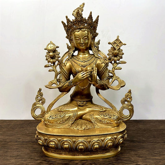 Tibetan Bronze Tara Buddha Statue-Bon Religion Inspired Handcrafted Brass Figure