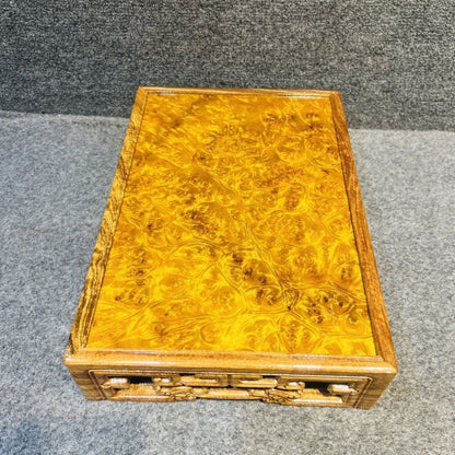 Golden Camphor Burl Wood Carved Base 32×22×7cm Display Stand