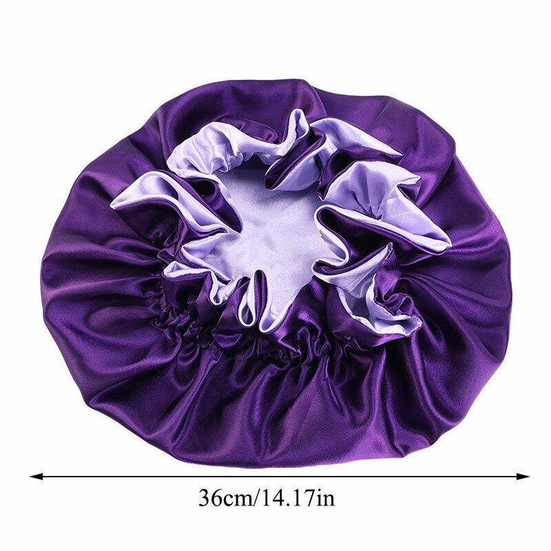 Silk Night Sleep Cap Hair Bonnet Hat Satin Wide Band Large Jumbo Head Cover Size