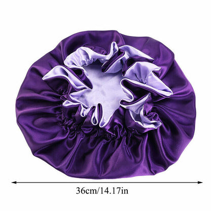 Silk Night Sleep Cap Hair Bonnet Hat Satin Wide Band Large Jumbo Head Cover Size