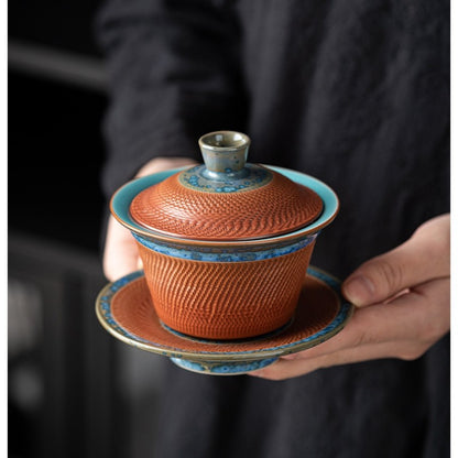 Chinese Sancai Bowl With Lid Saucer Ceramic Tureen Gaiwan Tea Brewer Dehua china
