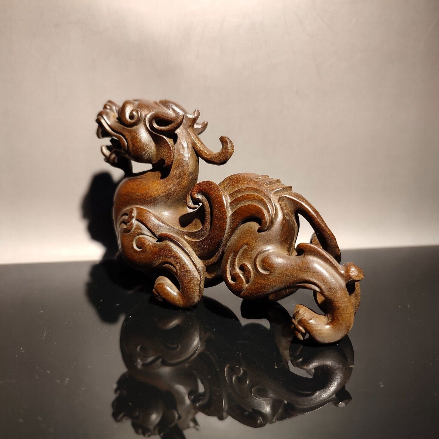 chinese wooden dragon statue wood carving antique desk decor boxwood sculpture