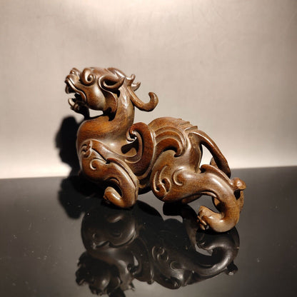 chinese wooden dragon statue wood carving antique desk decor boxwood sculpture