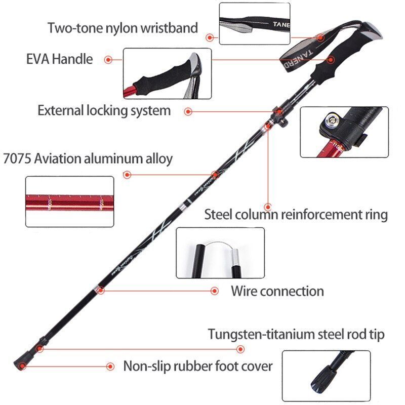 5-Section Folding Trekking Poles Nordic Walking Stick Hiking Telescopic Cane 1PC