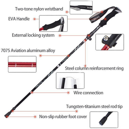 5-Section Folding Trekking Poles Nordic Walking Stick Hiking Telescopic Cane 1PC