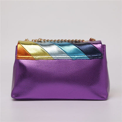 Rainbow Stitching Synthetic Handbag Metallic Chain Strap Crossbody Bag 27*9*17CM