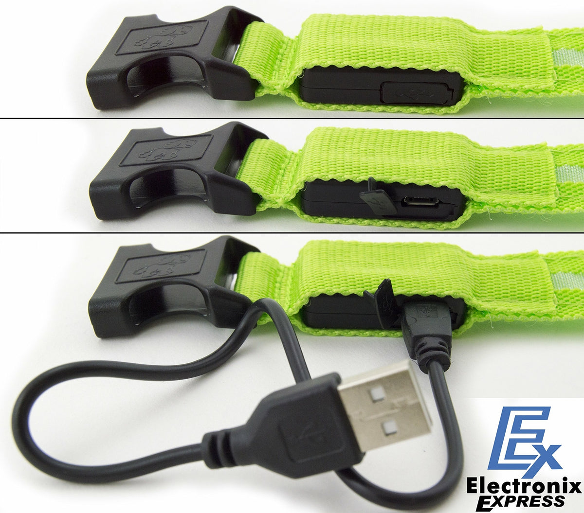 Small Green Light-Up LED Rechargeable Adjustable Pet Collar (Flashing or Steady)
